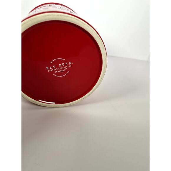 Rae Dunn “’Tis The Season” Red Ceramic Utensil Holder Holiday Kitchen Crock 8" - Picture 4 of 5